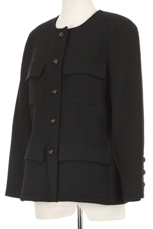 Chanel Spring 1993 Four-Pocket Black Wool Crepe Jacket