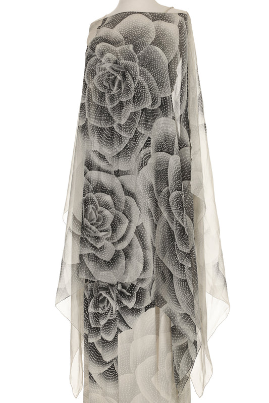 Hanae Mori Sheer Flower Cape and Gown