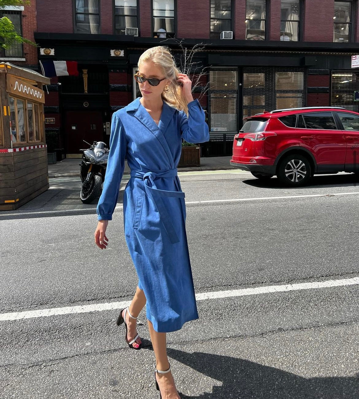 Halston 1970's Blue Ultrasuede Coat Dress