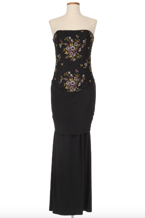 Givenchy by Alexander McQueen Black Evening Gown with Purple Flowers