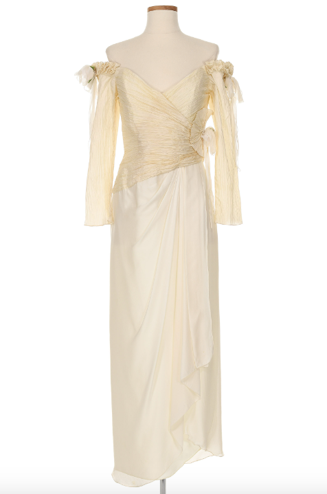 Zandra Rhodes 1980s White Off The Shoulder Dress