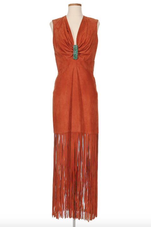 Douglas Hannant Suede and Turquoise Fringe Dress