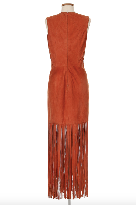 Douglas Hannant Suede and Turquoise Fringe Dress