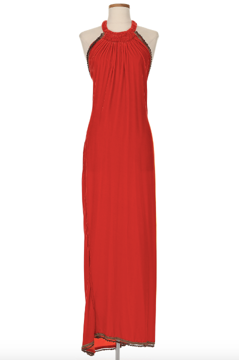 Voyage Orange Velvet Halter Dress