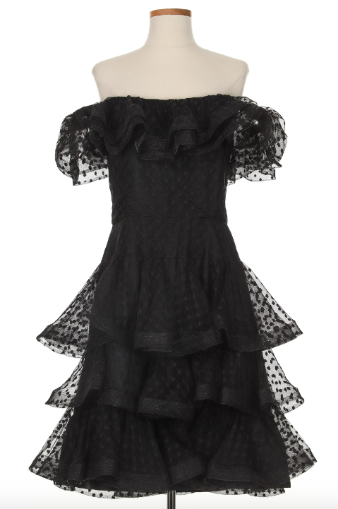 Scaasi Dotted Silk Print Bow Dress