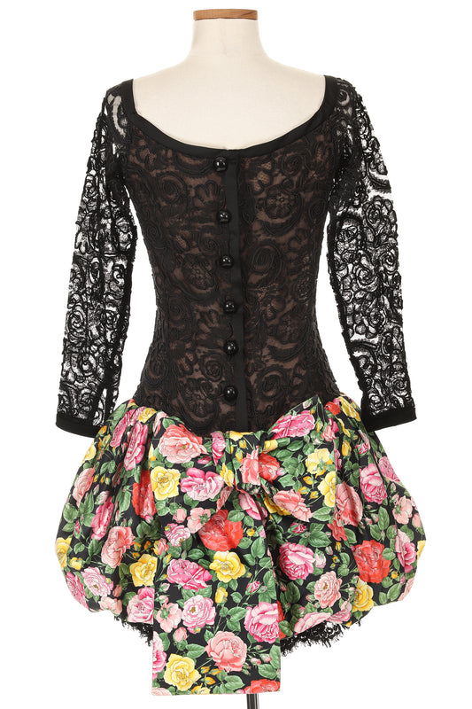 YSL Spring 1992 Black Floral Dress