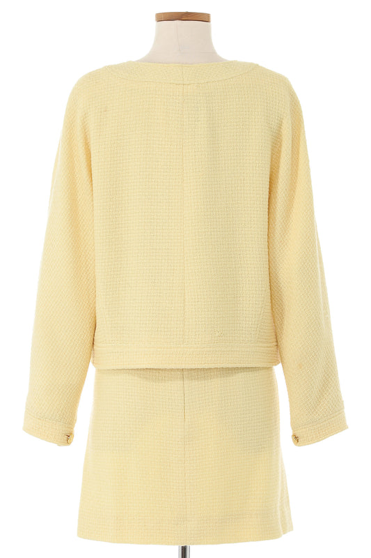 Chanel Spring 1988 Yellow Tweed Skirt Suit With Gold Buttons