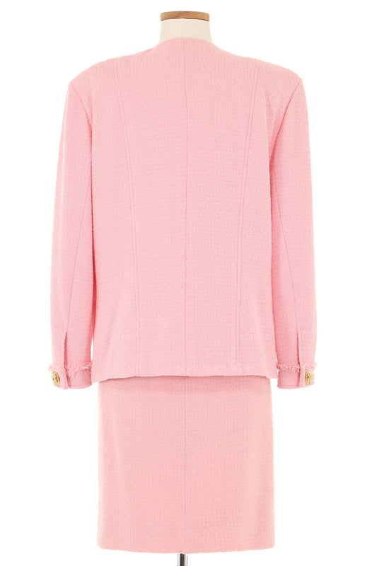 Chanel Fall 1990 Pink Skirt Suit with Clover Buttons
