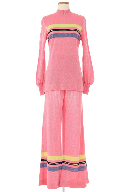 Emilio Pucci 1970s Pink Sparkle Knit Trousers and Sweater Set