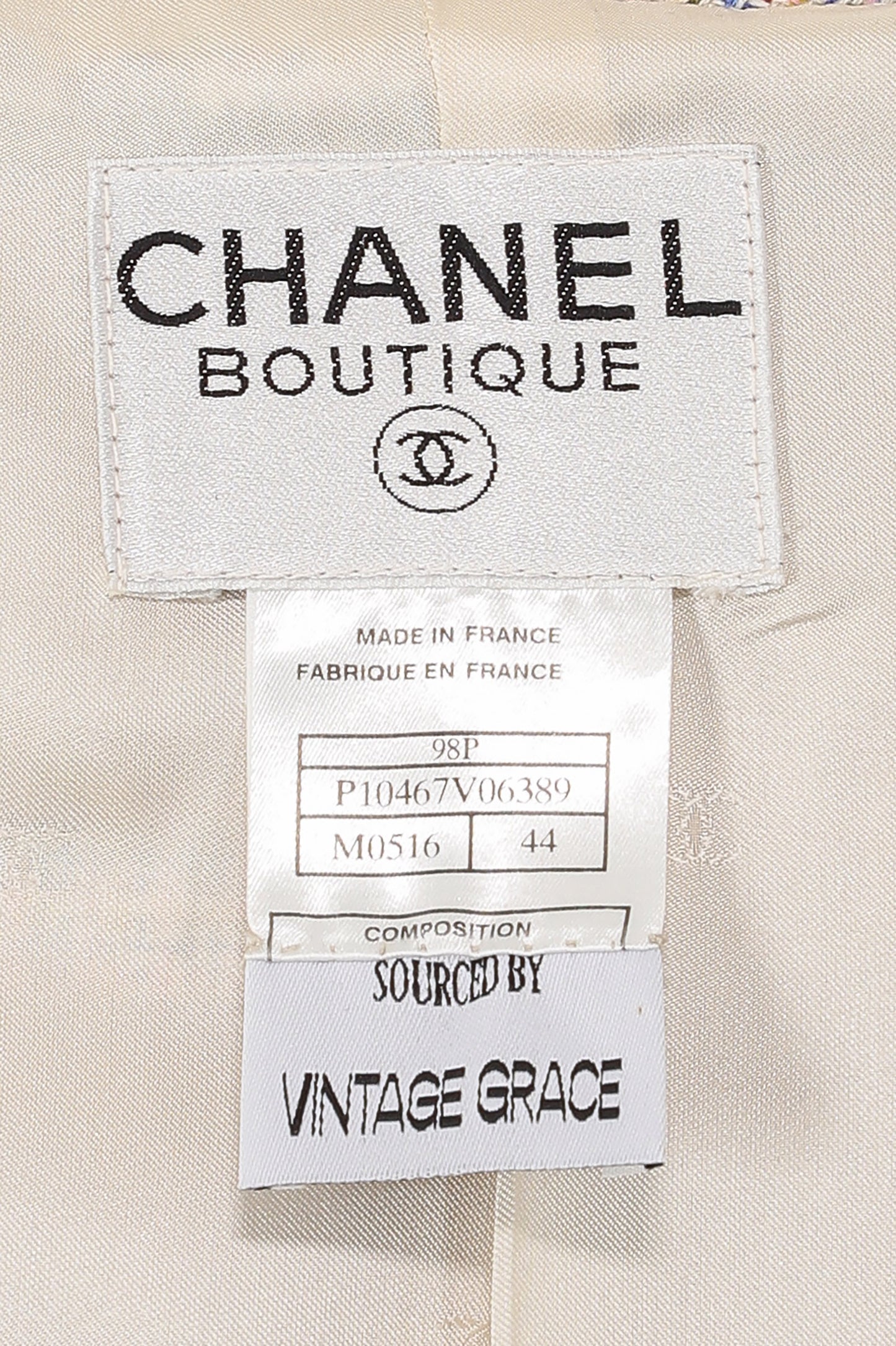 Chanel Spring 1998 Cream Multicolored Skirt Suit