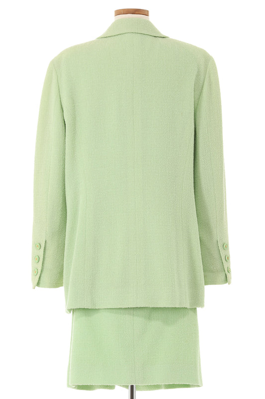 Chanel 1997 Green Tweed Skirt Suit With Green Chanel Buttons