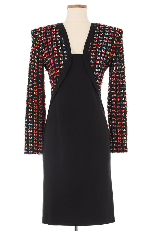 Patrick Kelly Fall 1989 Black Knit Dress with Multi Colored Sleeves