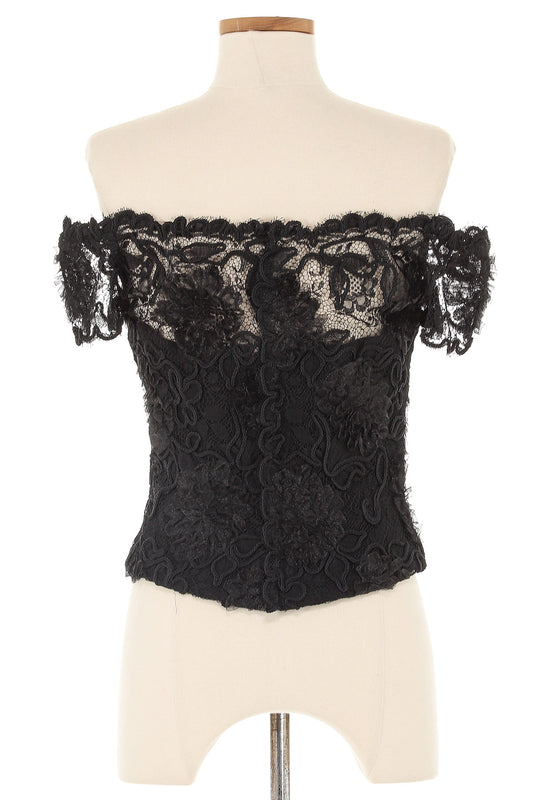 Chanel Autumn 1995 Black Lace Short Sleeve Blouse
