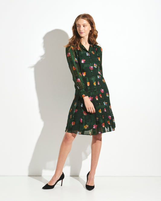 Vintage Green Floral Silk Dress by Zibat