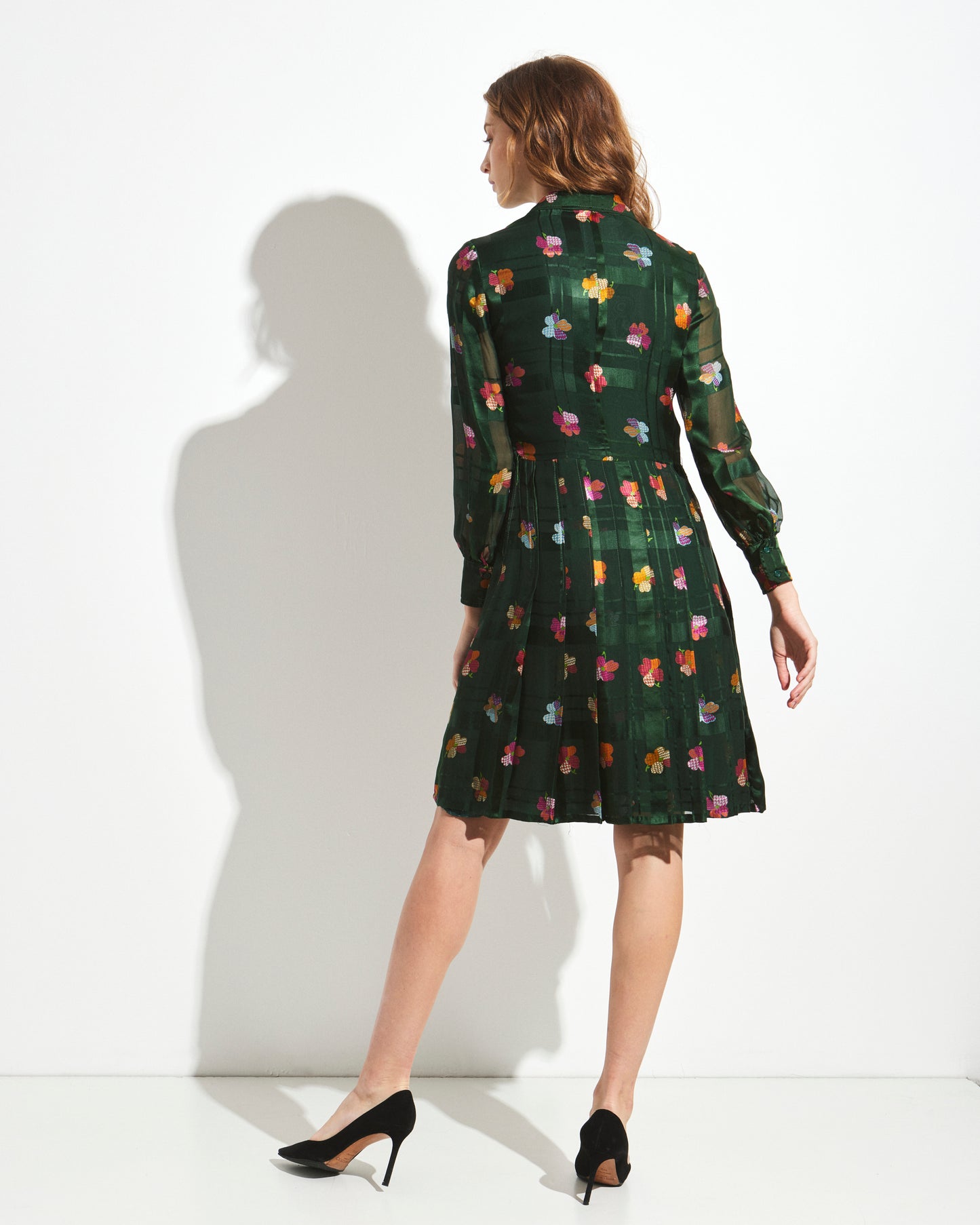 Vintage Green Floral Silk Dress by Zibat
