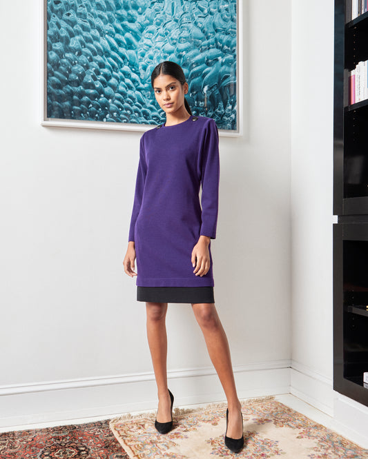 YSL Rive Gauche 1990s Royal Purple Wool Dress