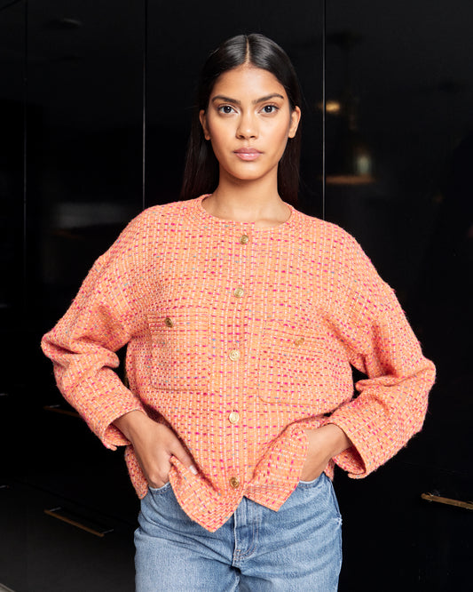 Chanel 1986 Orange Tweed Jacket