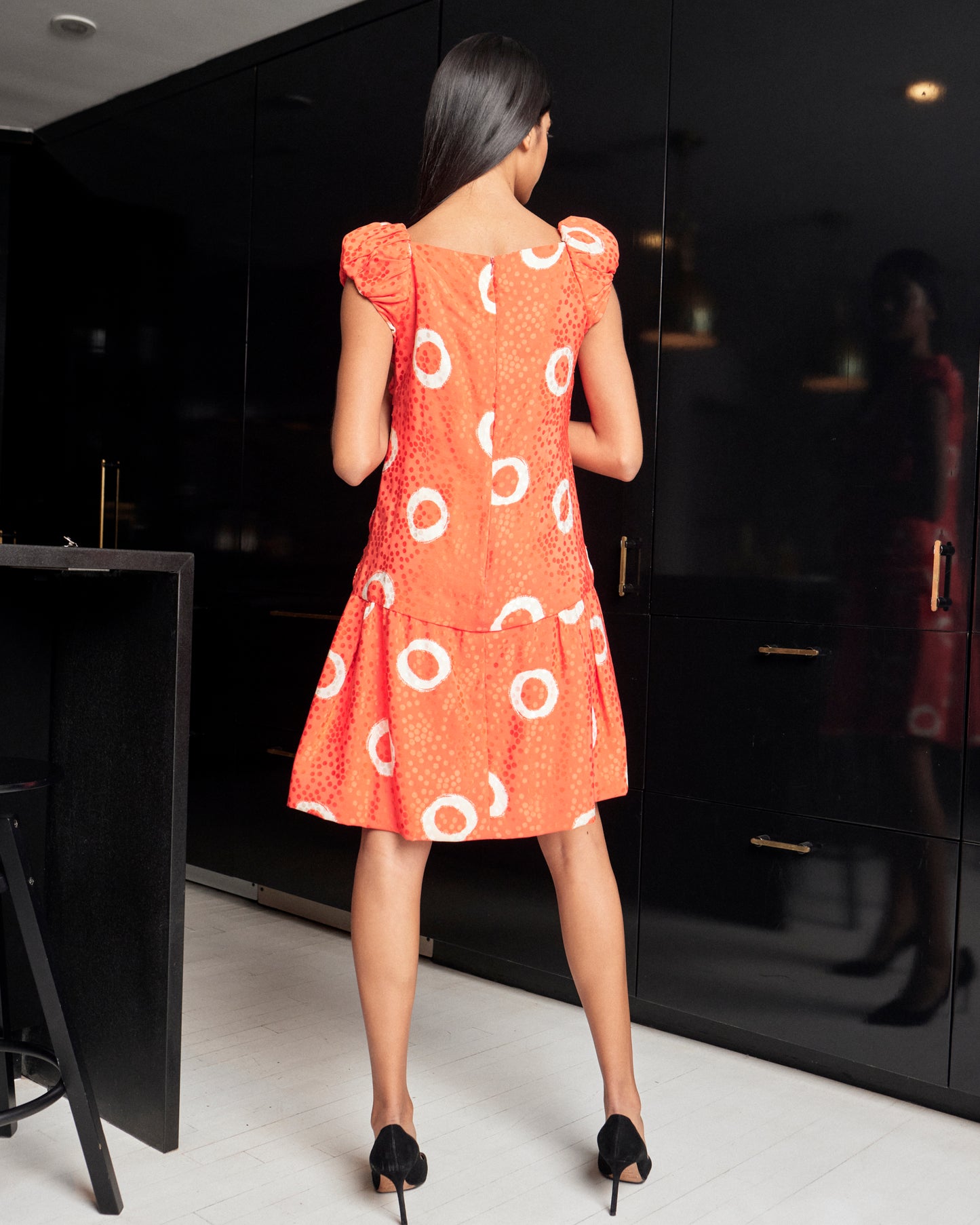 Scaasi Dotted 1990s Silk Print Bow Dress