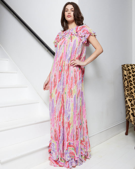 Jean Varon 1970s Multi-Colored Gown