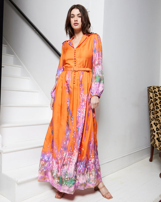 Teal Traina 1960s Orange Abstract Dress