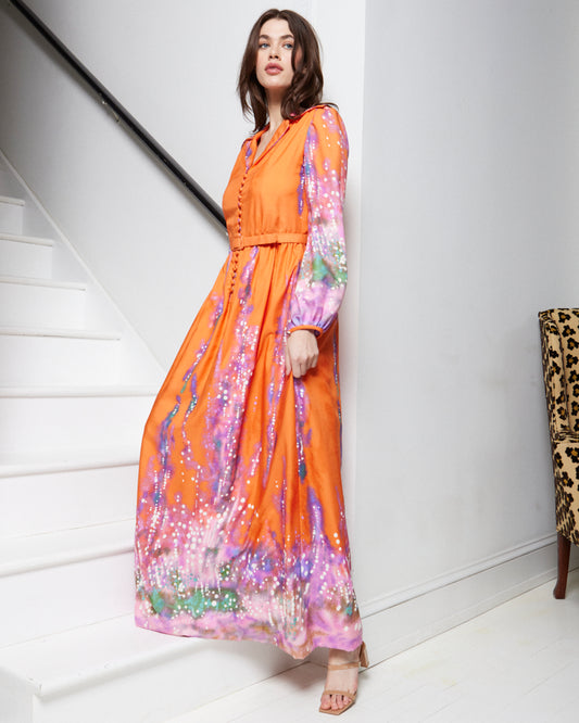 Teal Traina 1960s Orange Abstract Dress