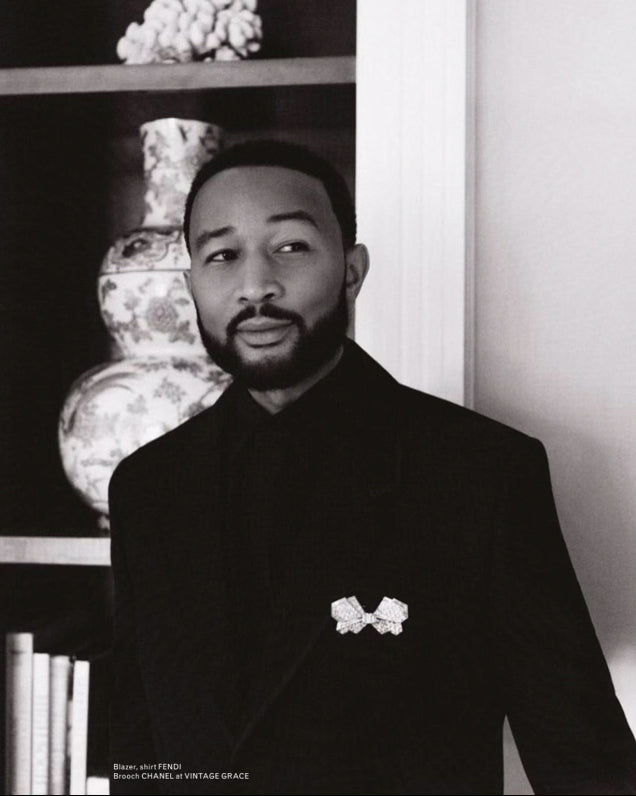 John Legend in Vintage Chanel Brooch