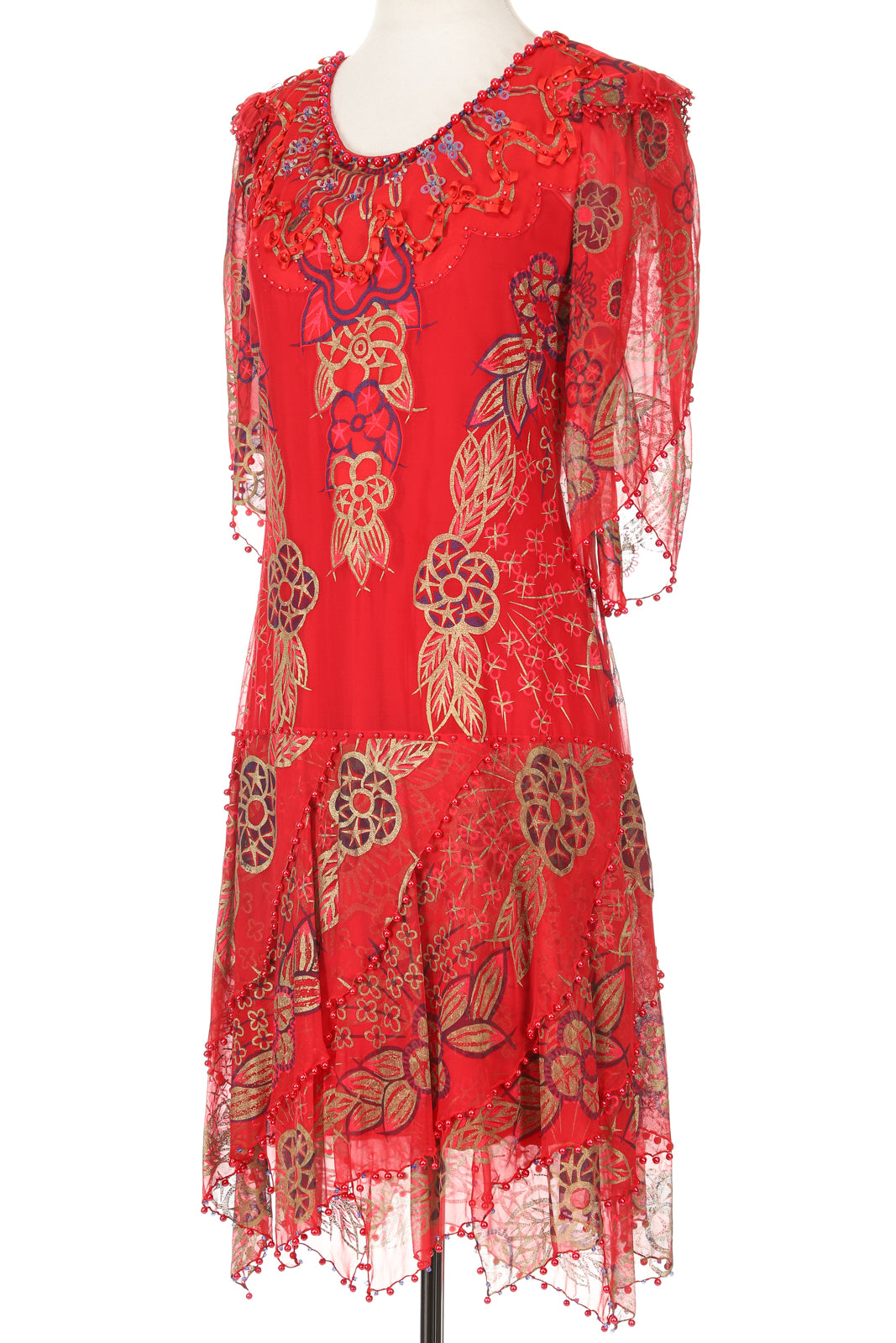 Zandra Rhodes 1970s Red Embellished Dress