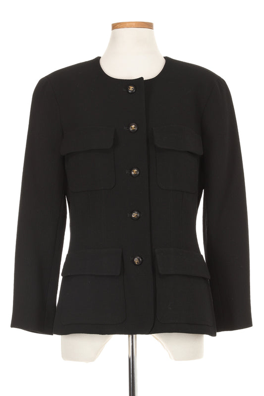 Chanel Spring 1993 Four-Pocket Black Wool Crepe Jacket