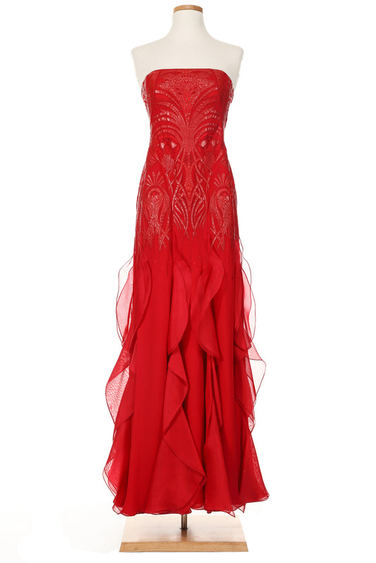 Ralph Lauren Spring 2013 Leather Embellished Red Gown