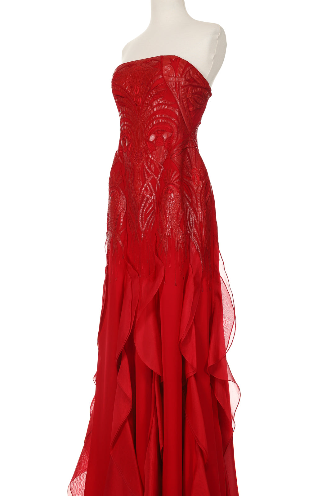 Ralph Lauren Spring 2013 Leather Embellished Red Gown