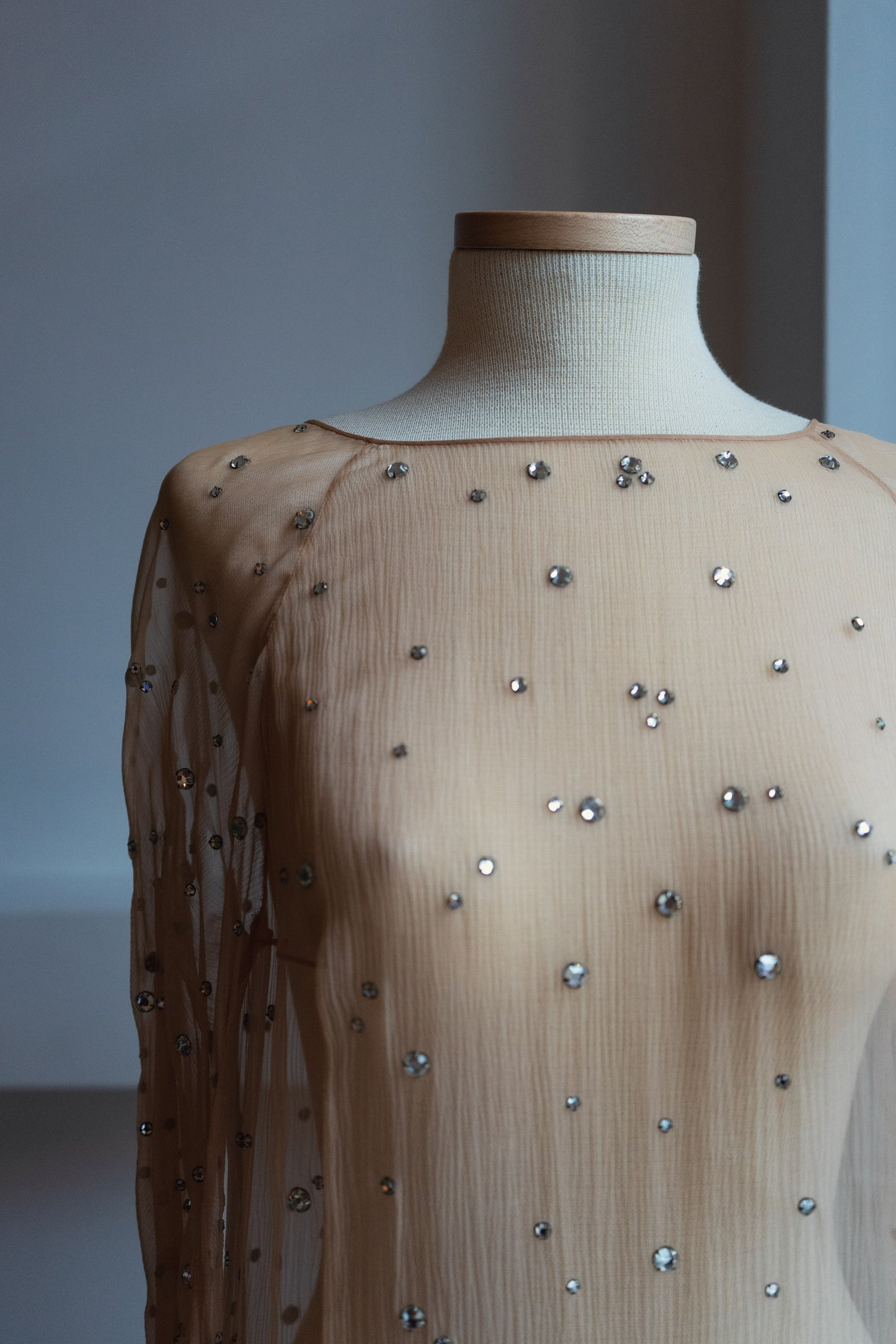 Vintage 1970s Crystal Embellished Nude Dress