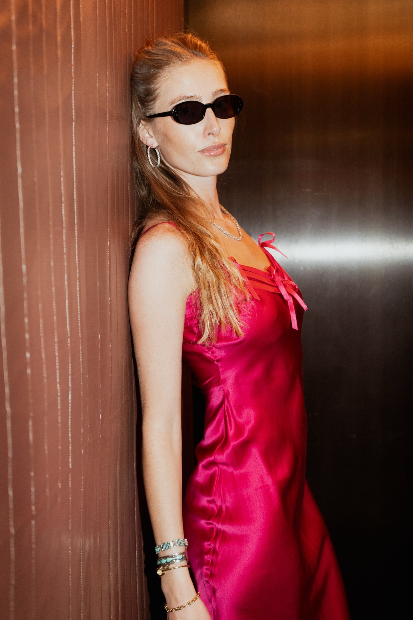John Galliano Fuchsia Silk Bow Slip Dress