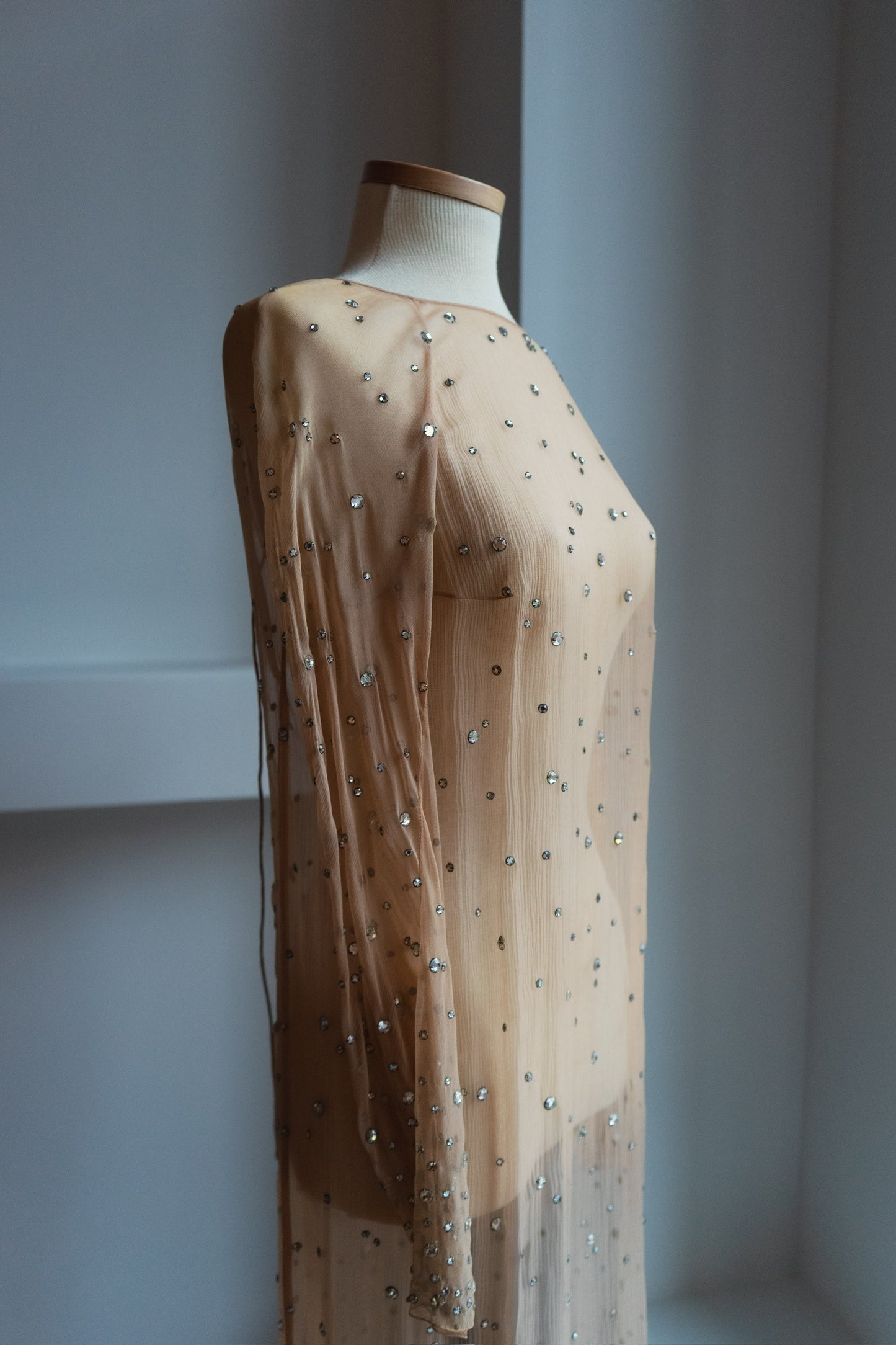 Vintage 1970s Crystal Embellished Nude Dress