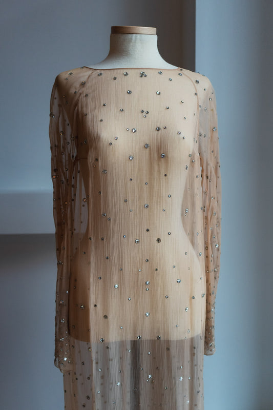 Vintage 1970s Crystal Embellished Nude Dress
