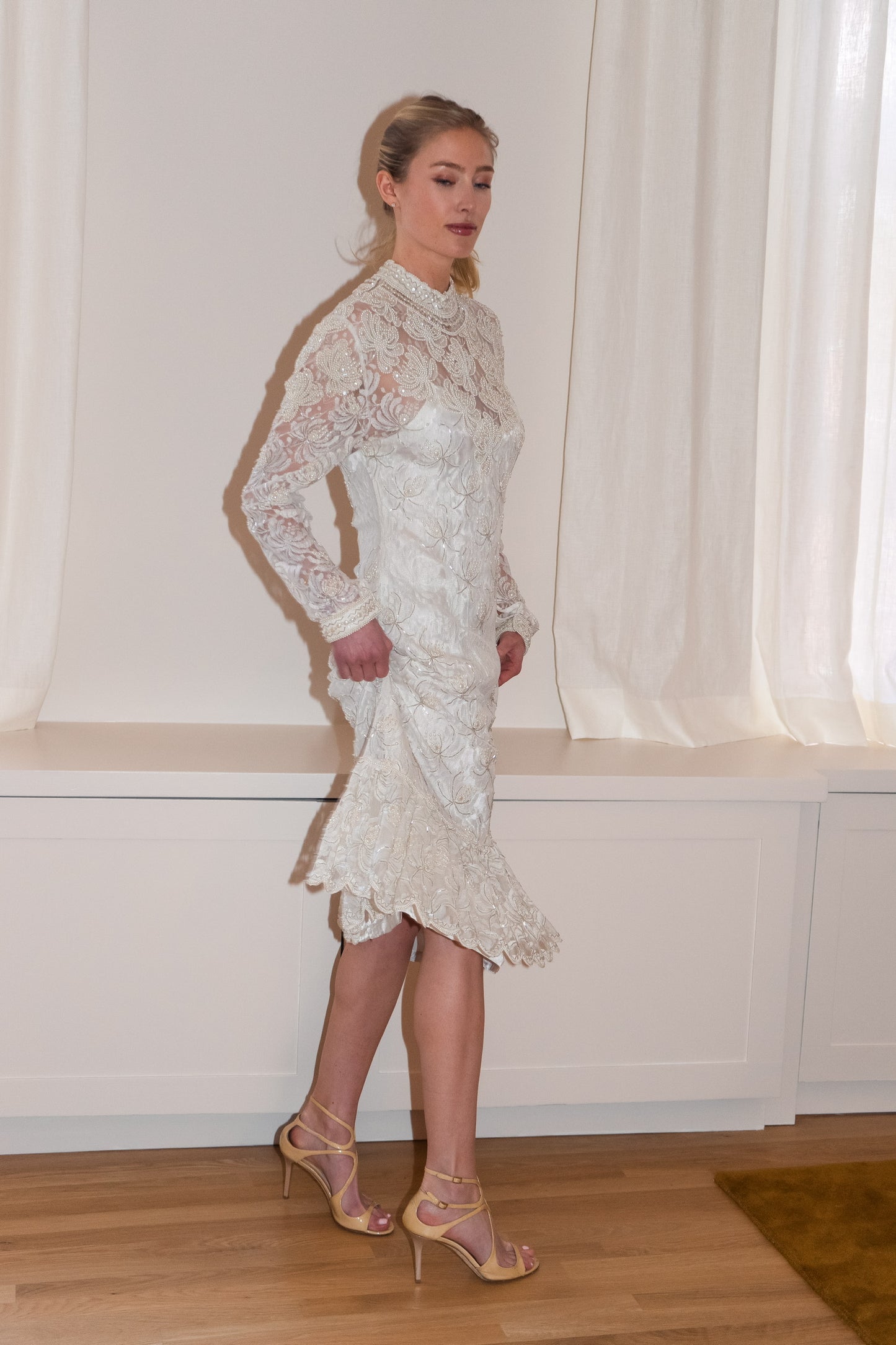 YSL Rive Gauche White Lace Embellished Dress