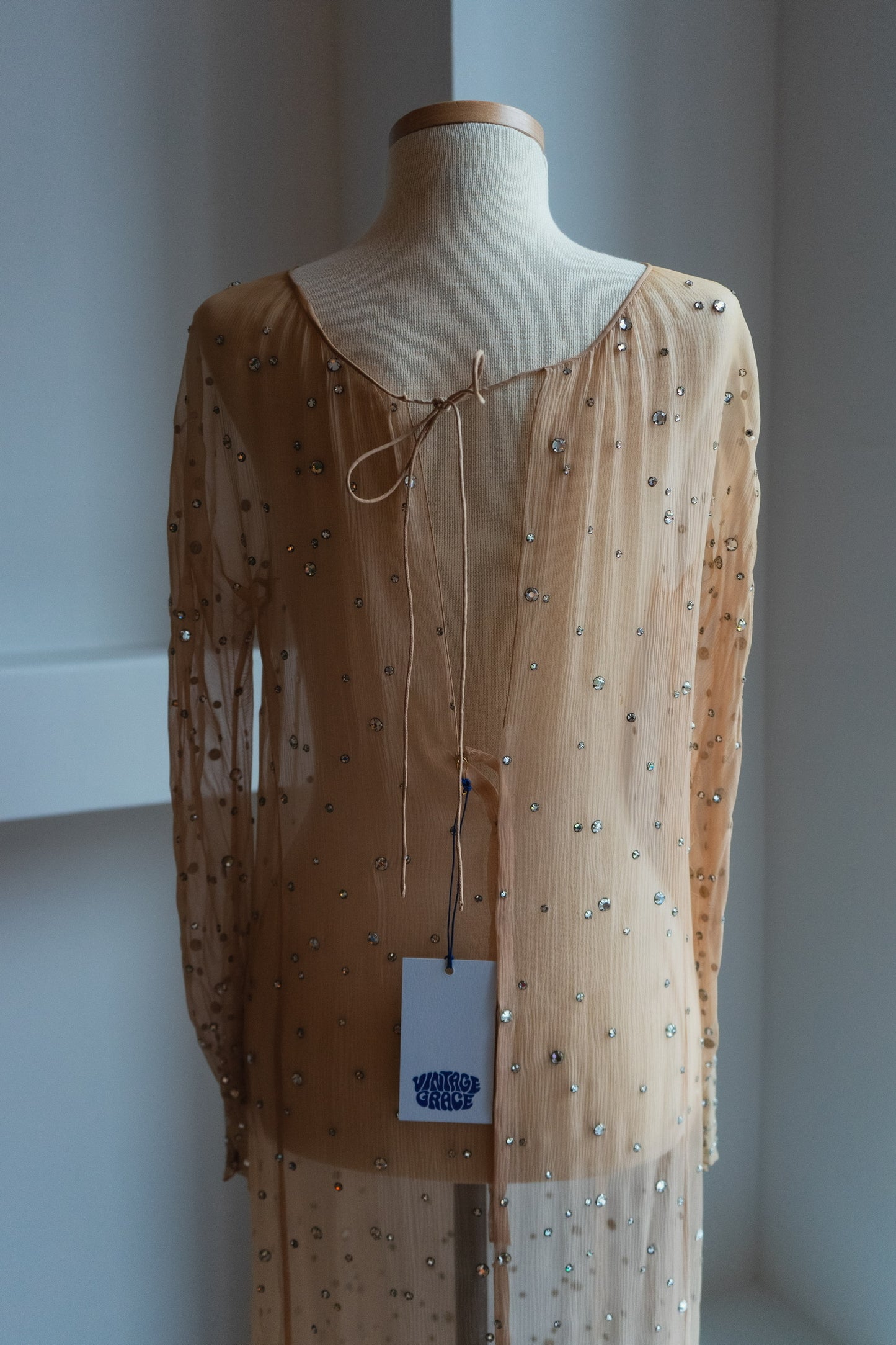 Vintage 1970s Crystal Embellished Nude Dress