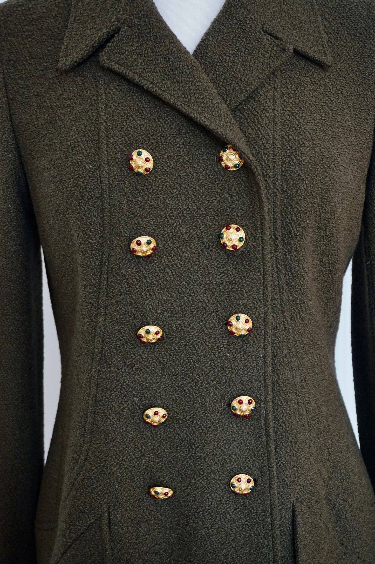 Chanel Fall 1996 Olive Green Jacket with Gripoix Buttons