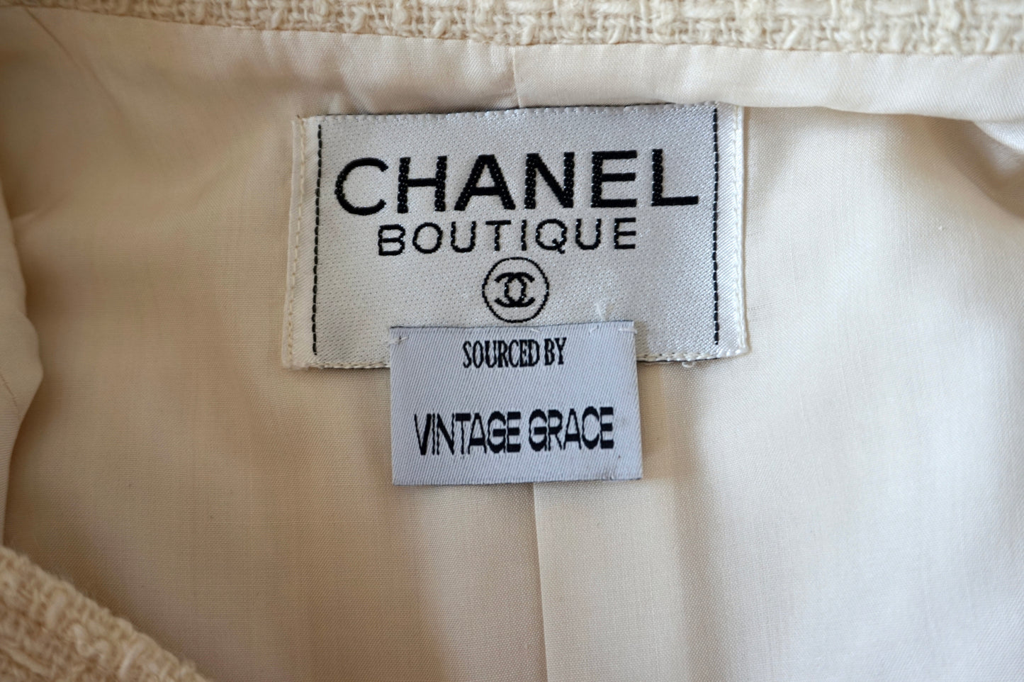 Chanel Cream Tweed Skirt Suit with Coco Chanel Buttons