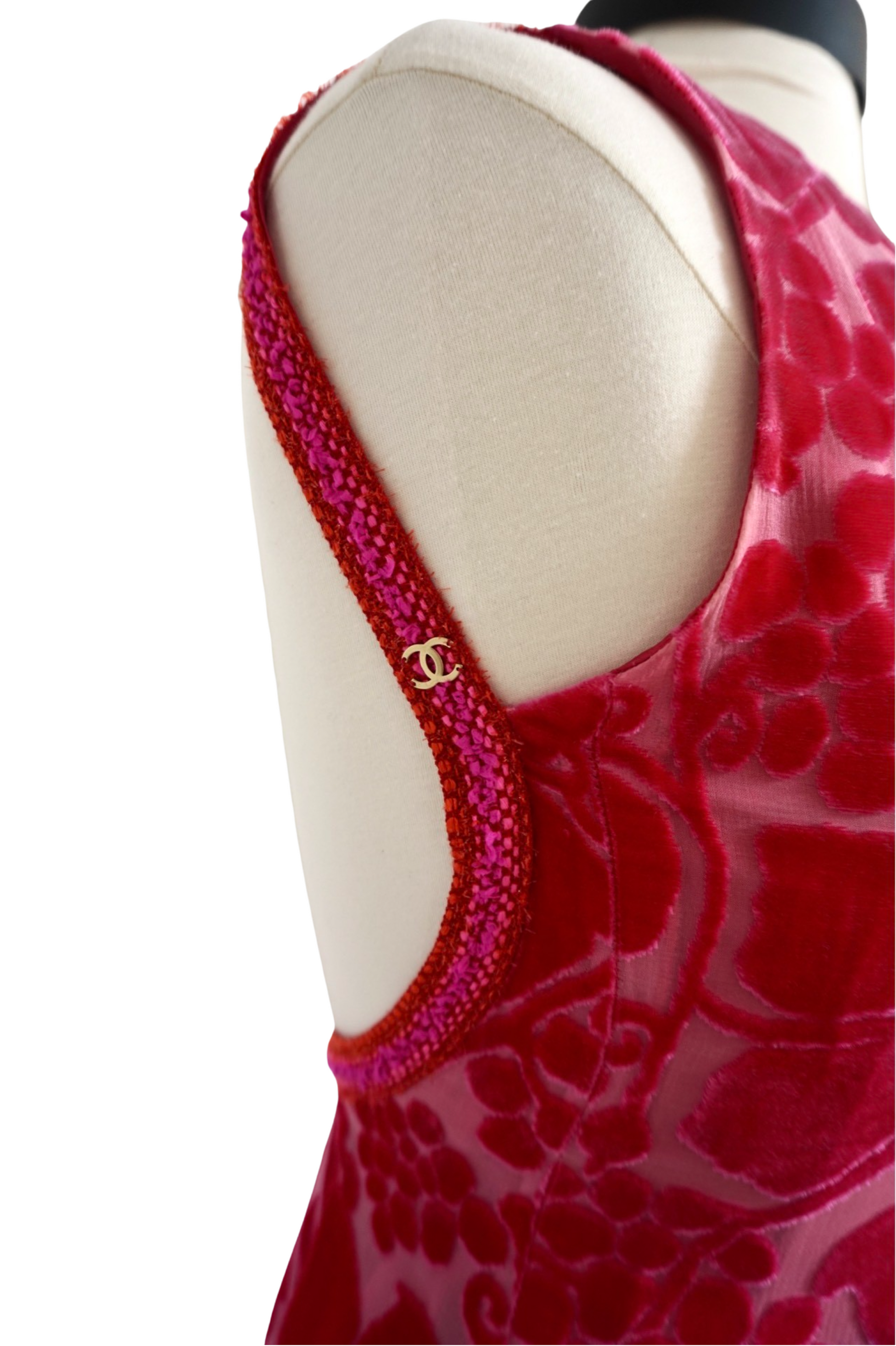 chanel pink velvet dress Chanel S/s 1996 Pink Velour 'cc' Mini Dress