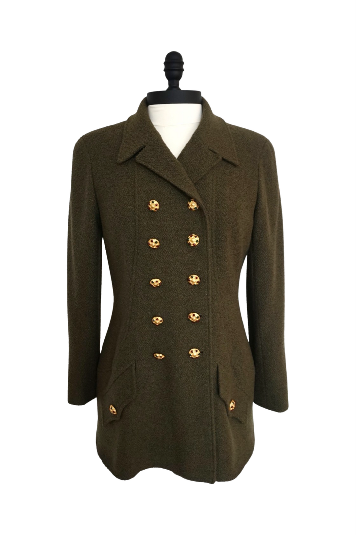 Chanel Fall 1996 Olive Green Jacket with Gripoix Buttons – Vintage Chanel Fall 1996 Olive Green Jacket with Gripoix Buttons – Vintage