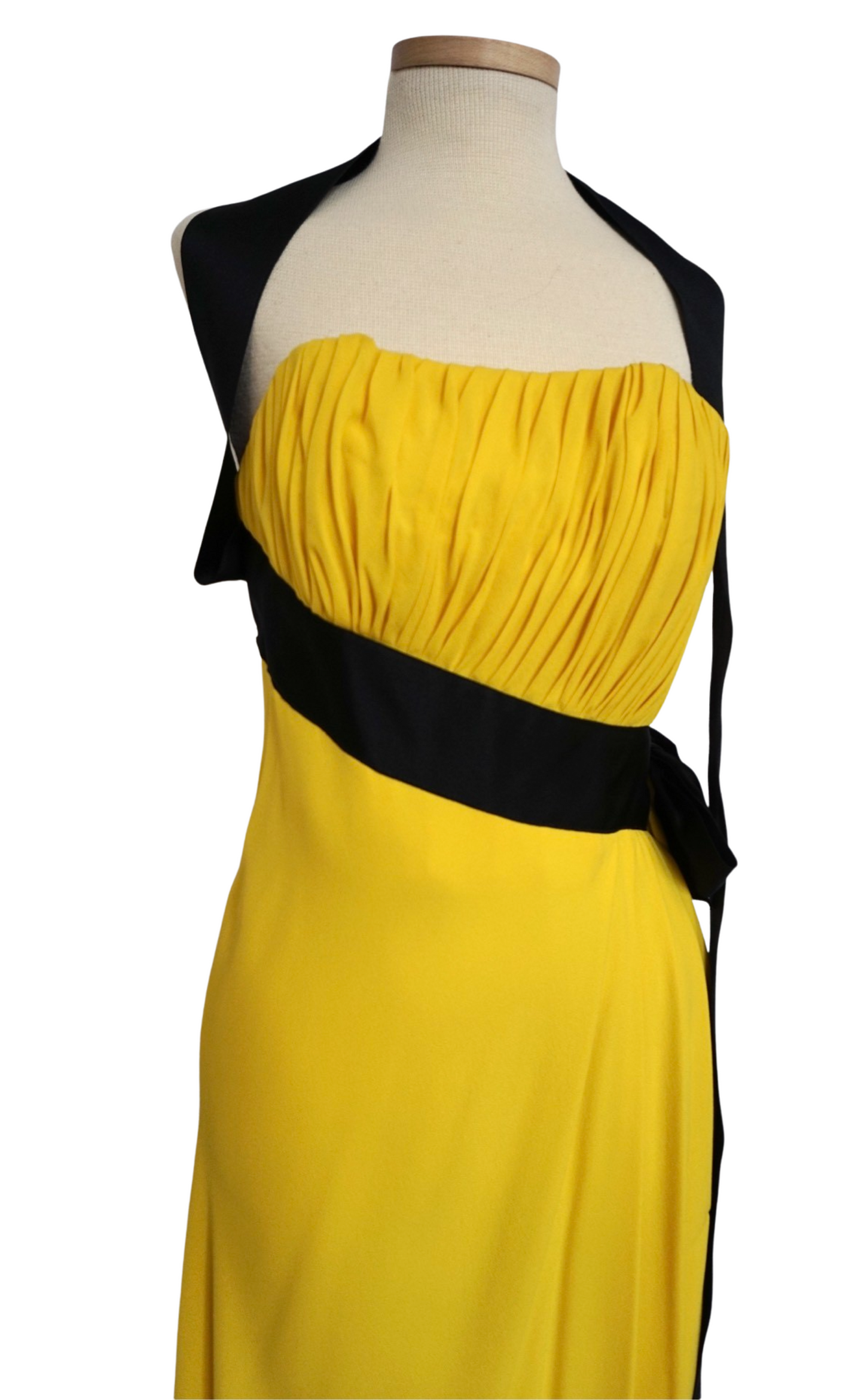 Chanel Spring 1991 Yellow Cocktail Dress with Black Bow