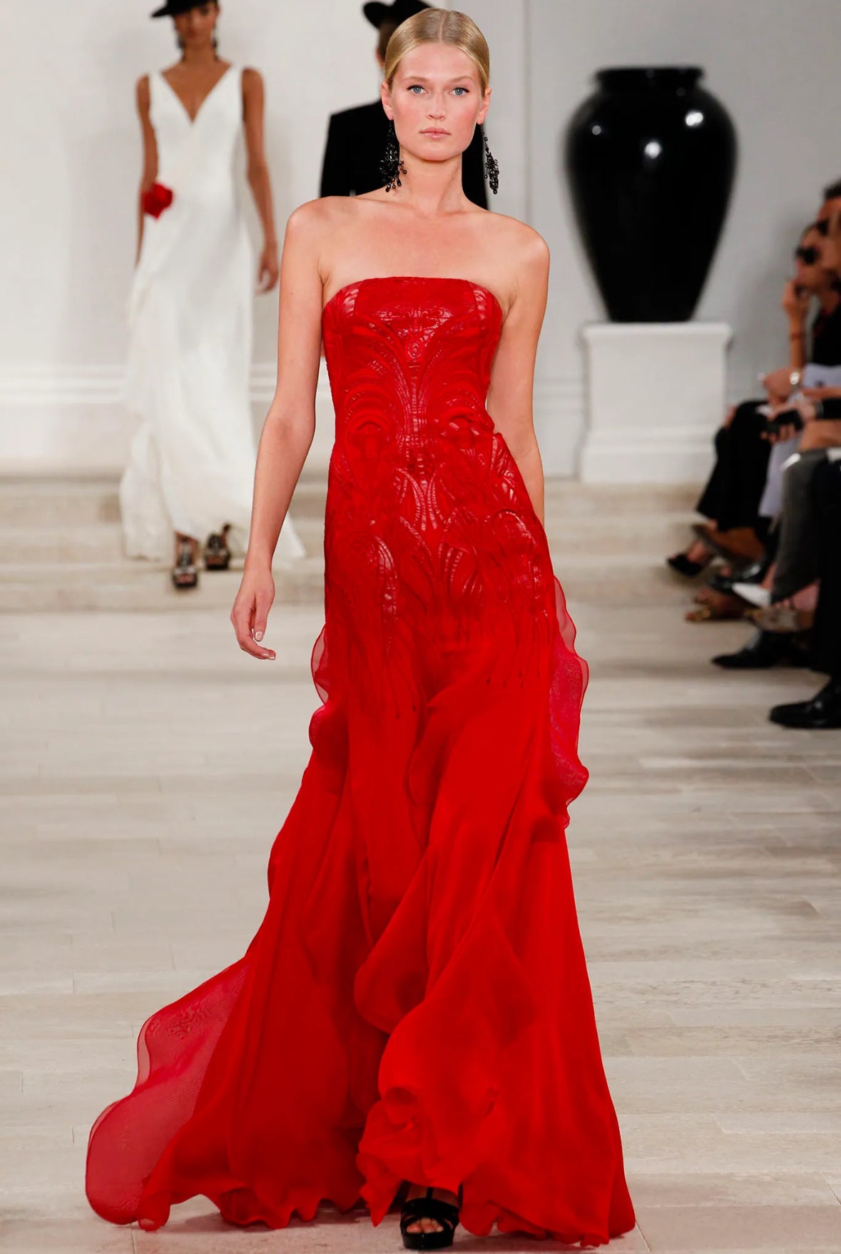 Ralph Lauren Spring 2013 Leather Embellished Red Gown