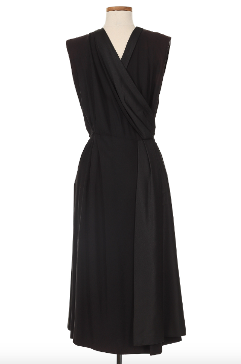 Christian Dior 1950's Black Wrap Satin Dress Vintage Grace Christian Dior 1950's Black Wrap Satin Dress Vintage Grace