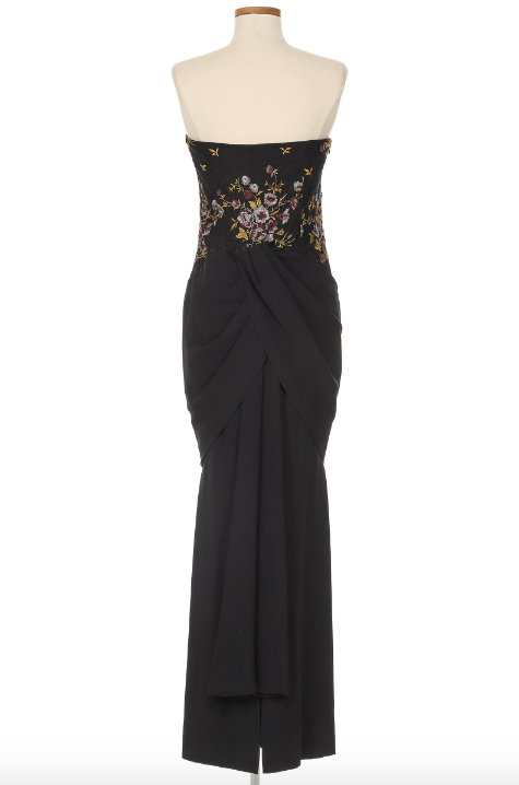 Givenchy by Alexander McQueen Black Evening Gown with Purple Flowers