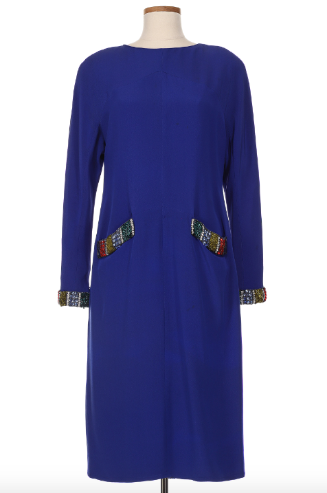 knee length dresses for ladies Chloè by Karl Lagerfeld Blue Long Sleeve Dress With Multi Color Sequin