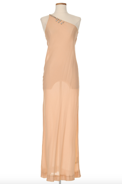 Halston 1970's Haute Couture Nude One Shoulder Dress