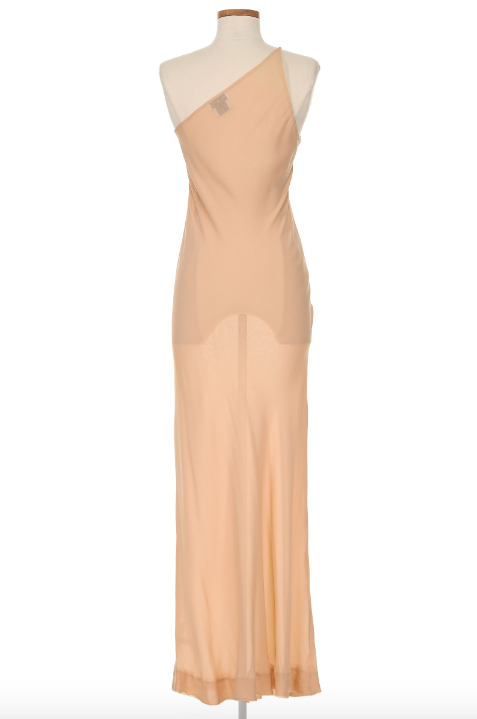 Halston 1970's Haute Couture Nude One Shoulder Dress