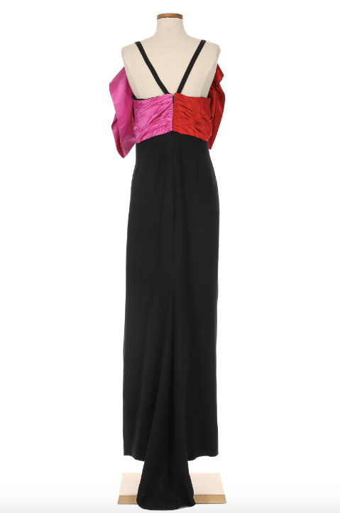 Bill Blass 1970's Black Evening Dress with Pink and Red Bow