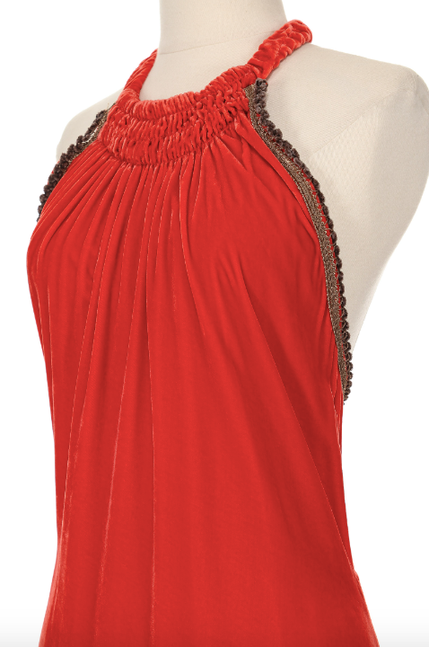 Voyage Orange Velvet Halter Dress