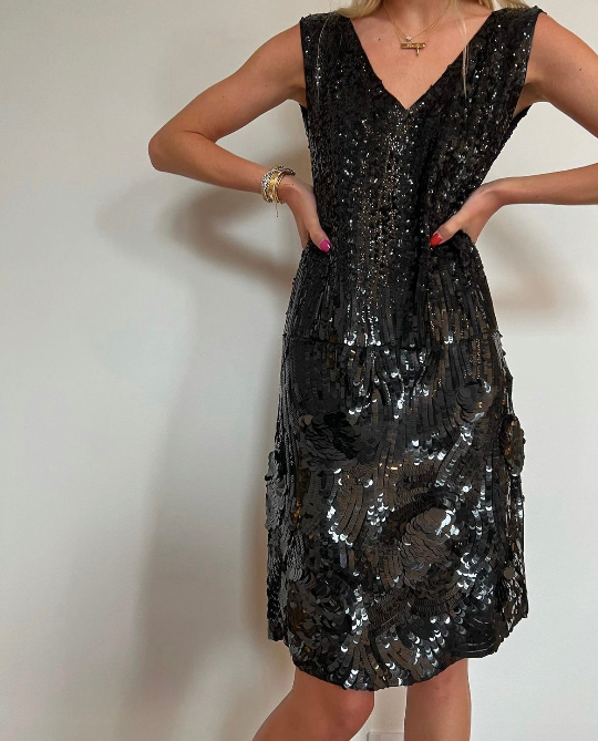 YSL Rive Gauche Black Sequin Dress 1990s